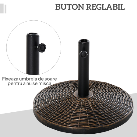  Baza Rotunda pentru Umbrela de Soare din Plastic cu Efect de Ratan 25 kg pentru Stalpi de 35 mm, 38 mm, 48 mm [3]