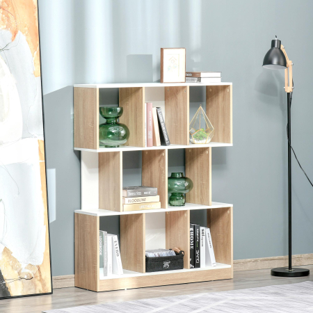  Biblioteca 100×27×124 cm - Lemn Stejar & Alb cu 8 Rafturi [6]