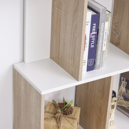  Biblioteca 100×27×124 cm - Lemn Stejar & Alb cu 8 Rafturi [7]