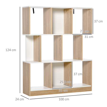 Biblioteca 100×27×124 cm - Lemn Stejar & Alb cu 8 Rafturi [2]