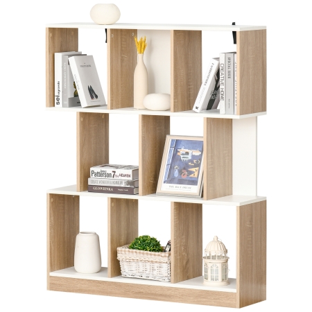 Living & hol -  Biblioteca 100×27×124 cm - Lemn Stejar & Alb cu 8 Rafturi