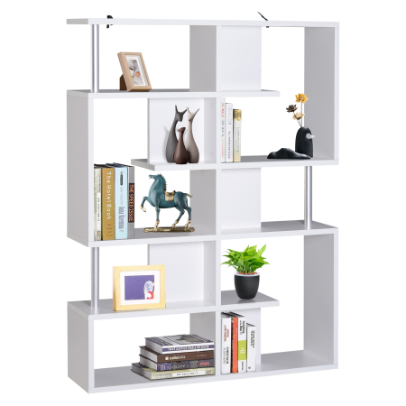 Living & hol -  Biblioteca alba 5 niveluri, Mobilier Librarie cu 5 rafturi 12x28,6x160cm