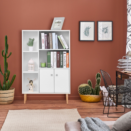  Biblioteca Alba 80×23,5×118 cm - Lemn cu Picioare din Pin [1]