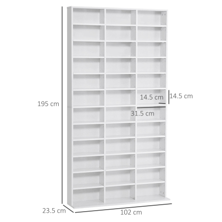  Biblioteca CD de perete cu 24 de rafturi reglabile, 195 x 102 x 23.5cm, alb [2]