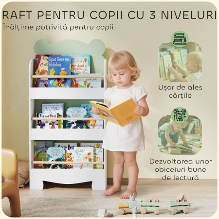  Biblioteca Copii 3 Rafturi in Forma de Ursulet 55x15x110 cm, Verde [3]