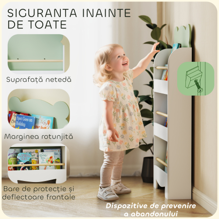  Biblioteca Copii 3 Rafturi in Forma de Ursulet 55x15x110 cm, Verde [4]