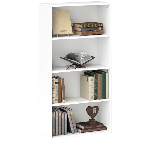 Living & hol -  Biblioteca cu 4 Rafturi si 2 Rafturi Flexibile, din Lemn, 60x24x115.5 cm, Alb