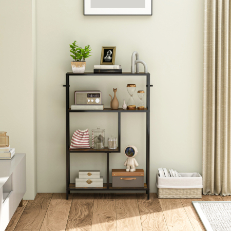  Biblioteca cu 4 Rafturi Stil Industrial din Lemn si Metal, 77x30x116 cm, Maro Rustic [7]