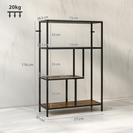  Biblioteca cu 4 Rafturi Stil Industrial din Lemn si Metal, 77x30x116 cm, Maro Rustic [2]