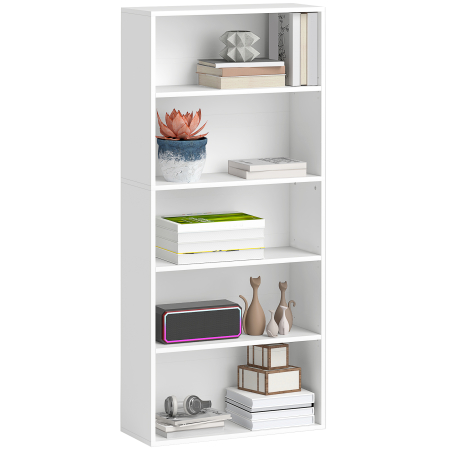 Living & hol -  Biblioteca cu 5 Niveluri si Rafturi Ajustabile, 60x24x133,5 cm, Alb