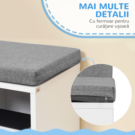 Biblioteca cu 5 Rafturi Deschise si 2 Perne, Mobilier Modern din Lemn, pentru Living, Dormitor si Birou, Gri Alb [6]