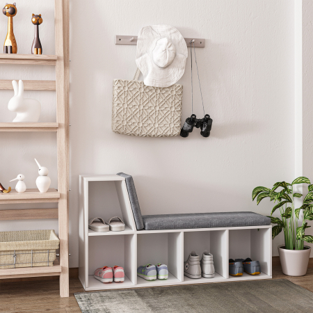  Biblioteca cu 5 Rafturi Deschise si 2 Perne, Mobilier Modern din Lemn, pentru Living, Dormitor si Birou, Gri Alb [8]