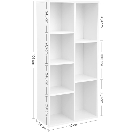 Biblioteca cu 7 compartimente deschise, MDF, 50x24x106cm, alb [7]