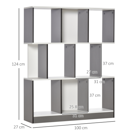  Biblioteca cu 8 Rafturi pentru Sufragerie si Dormitor, din Lemn, 100x24x124 cm, Gri inchis [2]