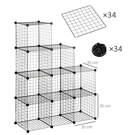  Biblioteca cu economie de spatiu pentru jucarii, haine, 9 cuburi din otel si PP, 35x35x35 cm, negru [2]