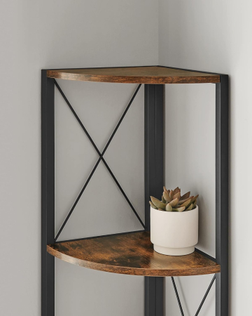 Biblioteca de colt cu 5 etaje, cadru metalic, stil industrial, 30x30x160 cm, maro rustic [8]