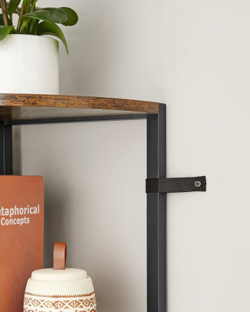 Biblioteca de colt cu 5 etaje, cadru metalic, stil industrial, 30x30x160 cm, maro rustic [6]