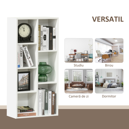  Biblioteca din Lem Stil Vintage Cubica cu 7 Suporturi Diferite din MDF pentru Casa si Birou, 50x24x106 cm, Alb [3]