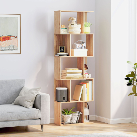  Biblioteca din lemn cu 5 rafturi si separator, 60x24x184,5 cm, culoare lemn [1]