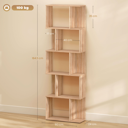  Biblioteca din lemn cu 5 rafturi si separator, 60x24x184,5 cm, culoare lemn [2]