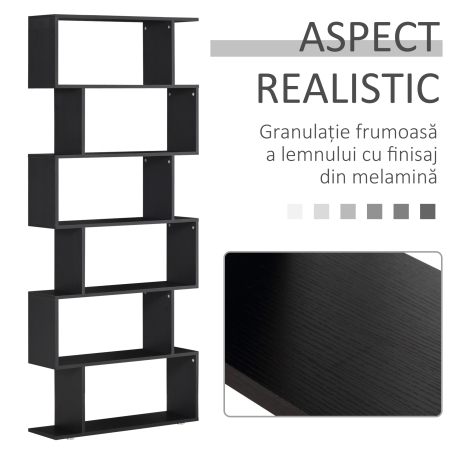  Biblioteca din Lemn cu 6 Rafturi, 80x24x191 cm, Negru [4]