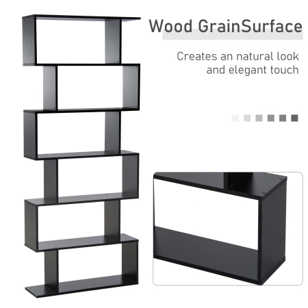  Biblioteca din Lemn, Design Modern cu 6 Rafturi, 80x23x192 cm, Negru [6]