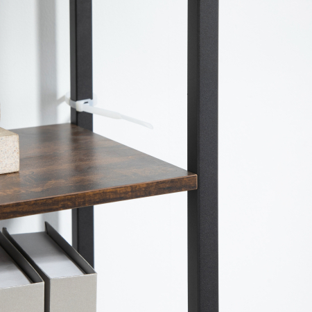  Biblioteca in stil industrial modern cu 4 rafturi si 2 dulapuri, rafturi din metal si lemn pentru casa si birou, 90x30x159,5 cm, negru si maro [7]