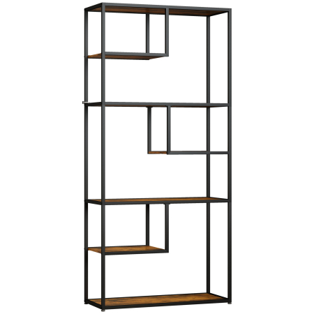 Living & hol -  Biblioteca Mobila cu 7 Nivele din Lemn si Otel in Stil Industrial, 83x34x180 cm, Maro