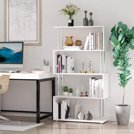  biblioteca moderna, 4 rafturi, 80x30x145cm alb [1]