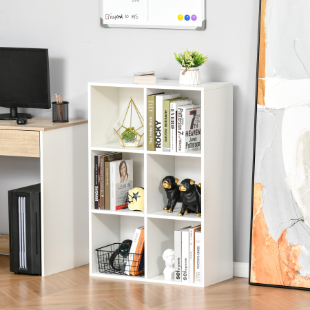  Biblioteca Moderna cu 6 Cuburi in Lemn, 65.5x30x97.5 cm, Alb [1]