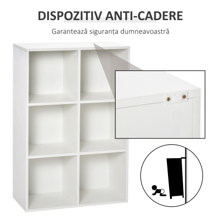  Biblioteca Moderna cu 6 Cuburi in Lemn, 65.5x30x97.5 cm, Alb [3]