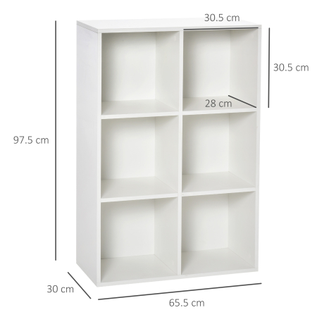  Biblioteca Moderna cu 6 Cuburi in Lemn, 65.5x30x97.5 cm, Alb [2]