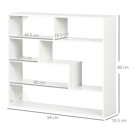  Biblioteca moderna de perete cu 4 niveluri , raft din lemn care economiseste spatiu pentru living si birou, 94x19,5x80cm, alb [2]