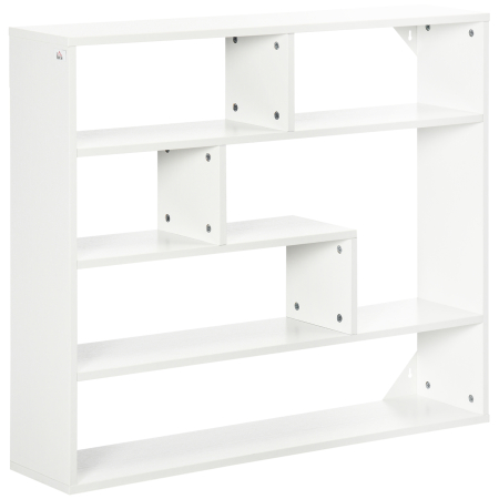 Rafturi si biblioteci -  Biblioteca moderna de perete cu 4 niveluri , raft din lemn care economiseste spatiu pentru living si birou, 94x19,5x80cm, alb