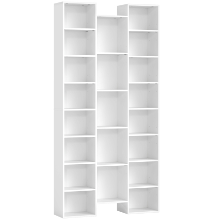 Living & hol -  Biblioteca Moderna din Lemn, inaltime 181 cm, cu 21 Compartimente si 10 Rafturi Reglabile, Alb