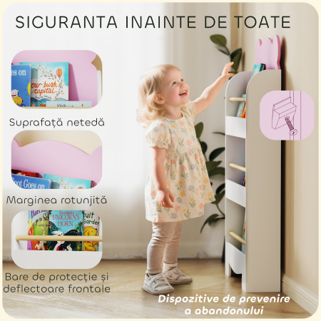  Biblioteca pentru Copii 3 Rafturi in Forma de Ursulet 55x15x110 cm, Roz [4]