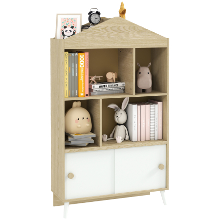 Dormitor & birou -  Biblioteca pentru Copii cu 4 Cuburi Deschise si Rafturi Superioare, 80x30x140.5 cm, Alb
