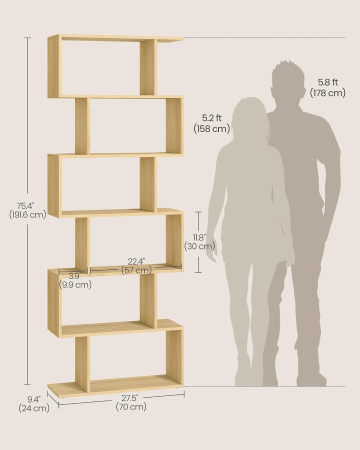 Biblioteca pentru living, dormitor sau birou, cu 6 rafturi pentru organizarea cartilor si expunerea decoratiunilor, design geometric, 70x24x192 cm, ma [1]