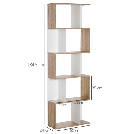  Biblioteca Perete - 5 Rafturi Lemn Alb 60×24×184,5 cm [2]
