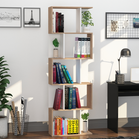  Biblioteca Perete - 5 Rafturi Lemn Alb 60×24×184,5 cm [1]