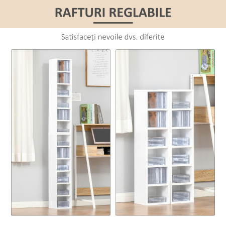  Biblioteca Raft pentru CD-uri, Set 2 Bucati cu 12 Polite din Lemn, 21x19.2x88.3 cm, Alb [5]