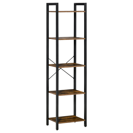Living & hol -  Biblioteca stil industrial cu 5 rafturi din lemn si otel, 40x30x154cm - Maro rustic
