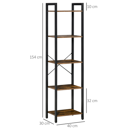  Biblioteca stil industrial cu 5 rafturi din lemn si otel, 40x30x154cm - Maro rustic [2]
