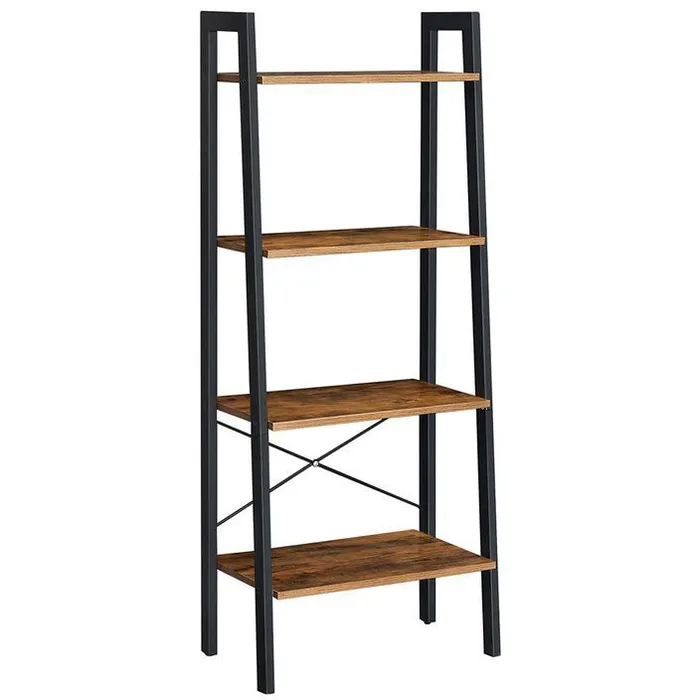 Living & hol - Biblioteca tip scara, cadru otel cu 4 polite din MDF, stil industrial, 56x34x138cm, maro rustic
