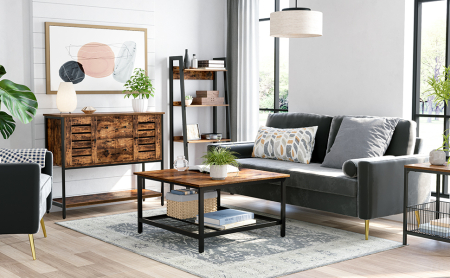 Biblioteca tip scara, cadru otel cu 4 polite din MDF, stil industrial, 56x34x138cm, maro rustic si negru [2]