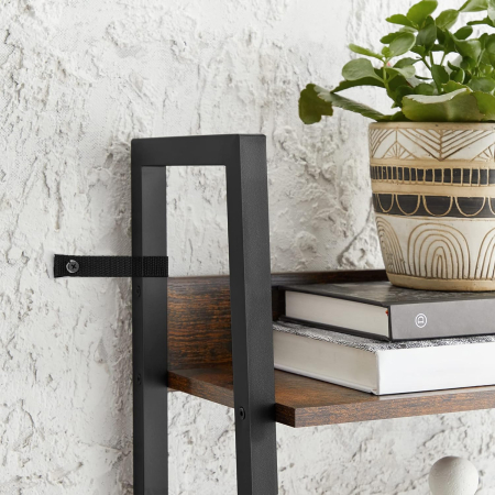 Biblioteca tip scara, cadru otel cu 5 polite, stil industrial, 60x30x170 cm, maro [6]