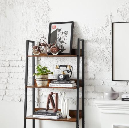 Biblioteca tip scara, cadru otel cu 5 polite, stil industrial, 60x30x170 cm, maro [7]