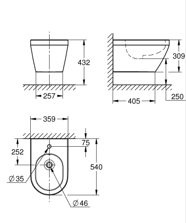 Bideu Grohe 102487SH00, Euro Ceramic, pe perete, alb [12]