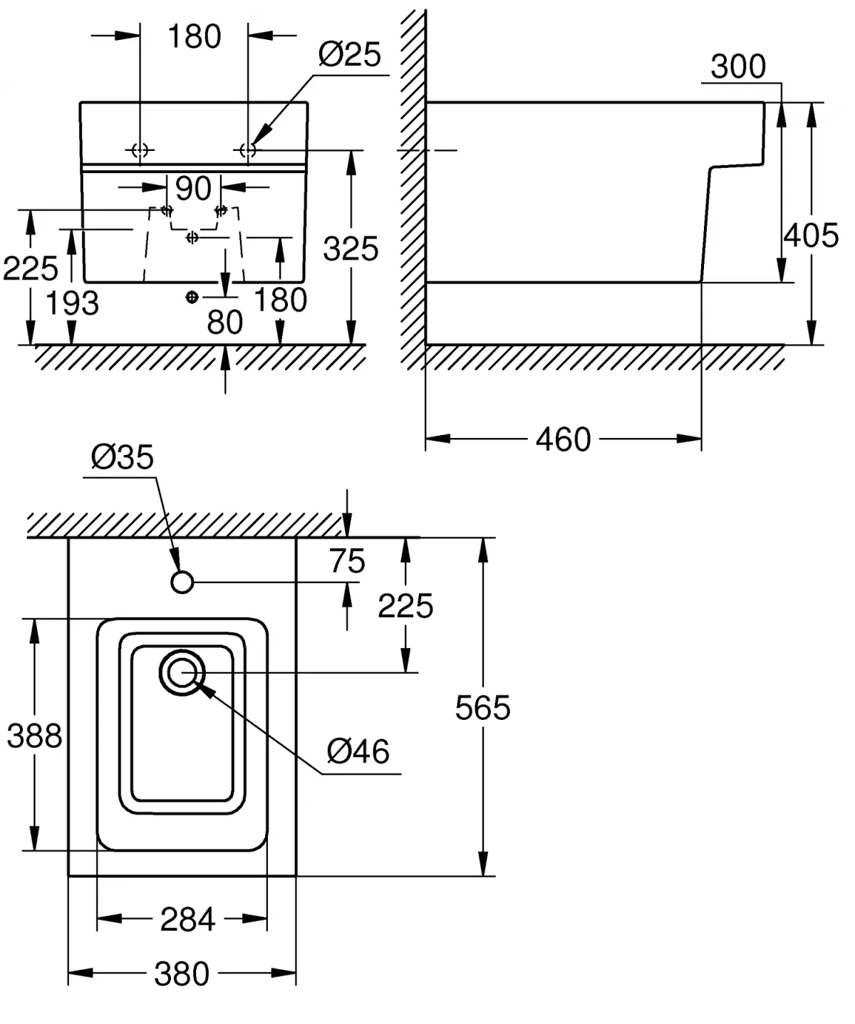 Bideu Grohe Cube Ceramic 3948600H, suspendat, evacuare verticala, preaplin, PureGuard, alb [1]
