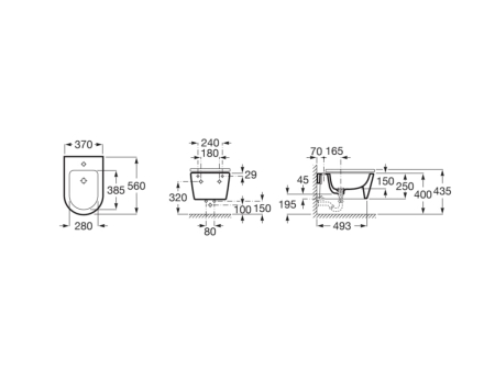 Bideu Roca A357525000, 560 mm, 370 mm, 290 mm, 1 nr orificii baterie, suprafata antiaderent, suspendat, Alb [2]